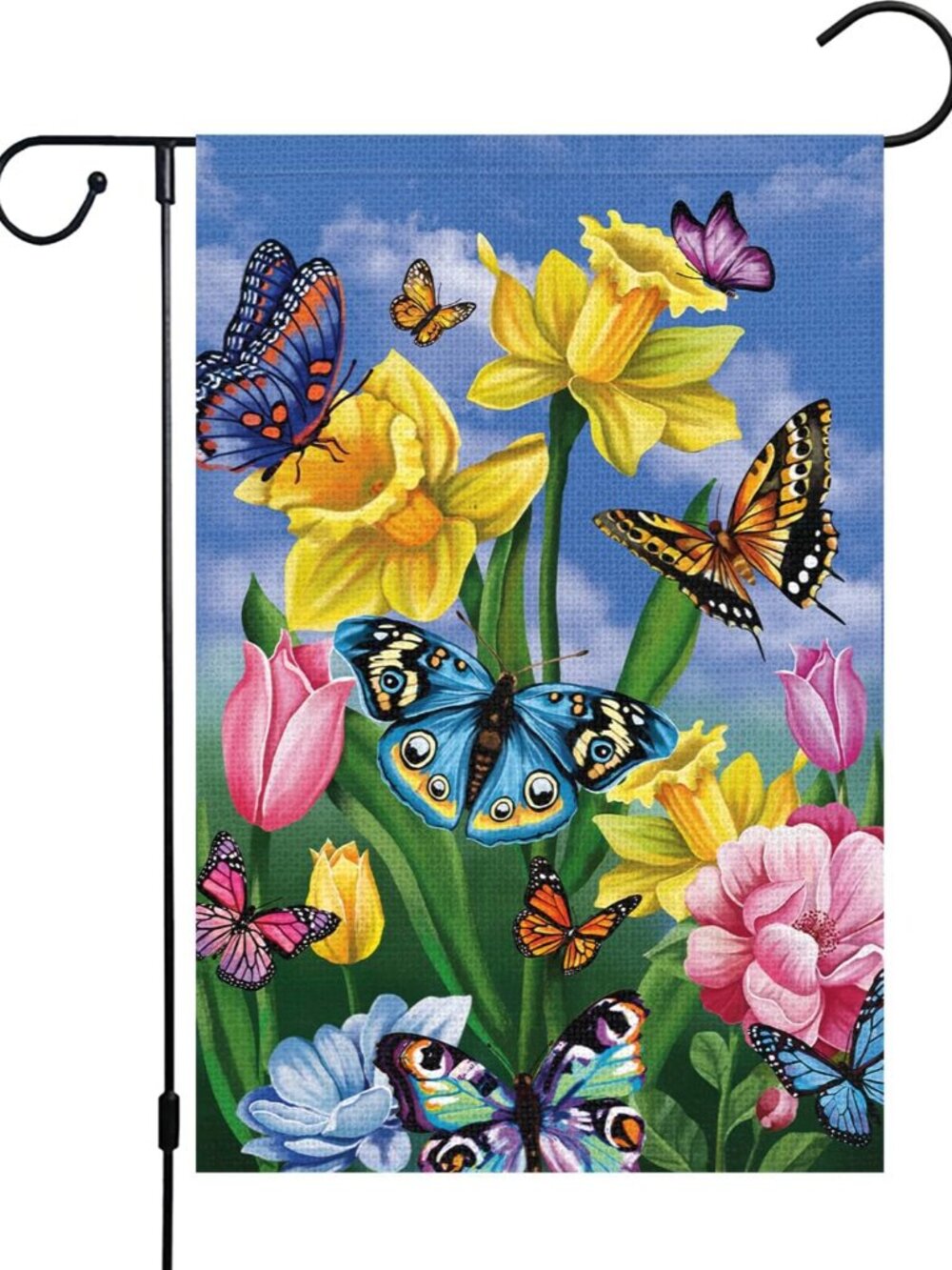 Spring Daffodil Garden Flag 12x18 Double Sided, Burlap Small Butterfly Floral Fl
